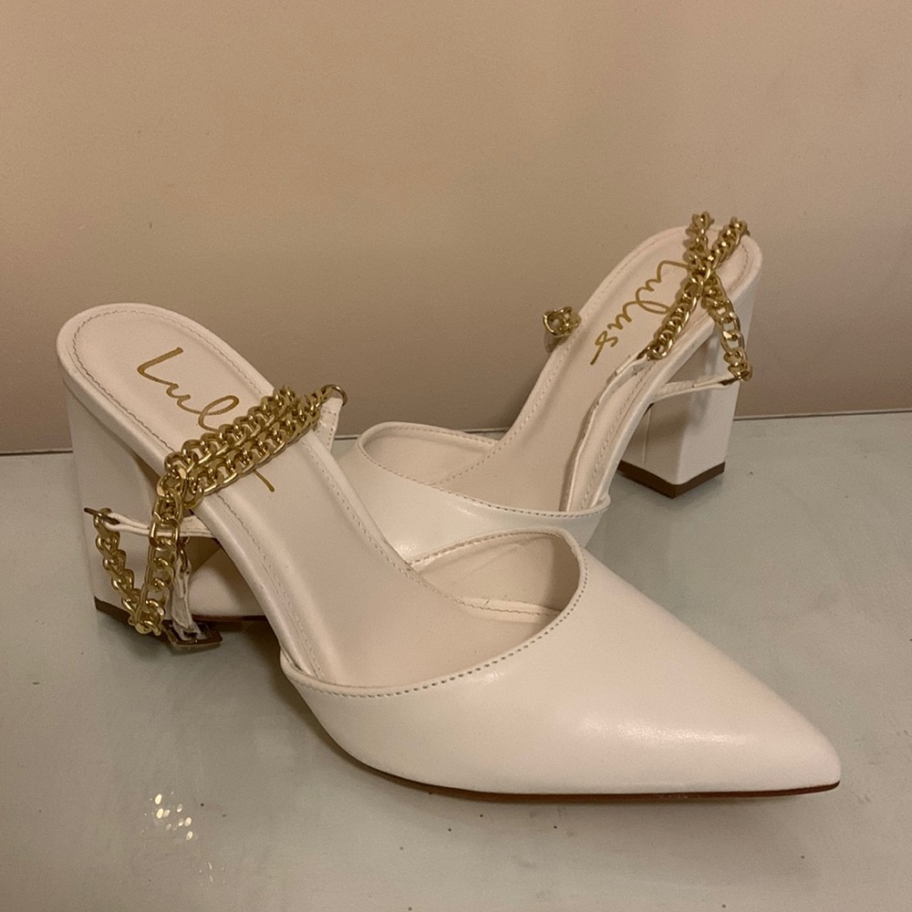Gold Bling White Block Heels